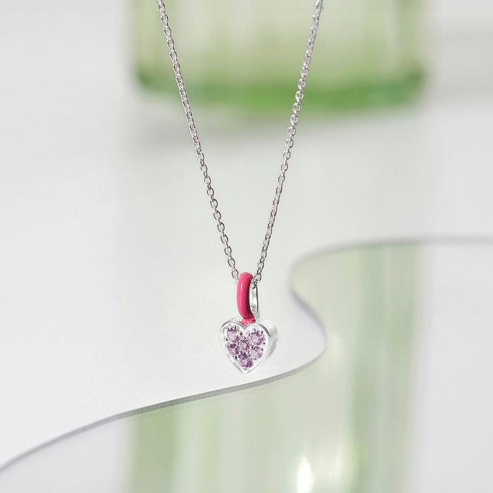 Pink Heart Necklace, Pink Enamel Jewelry, Dainty Heart Jewlery