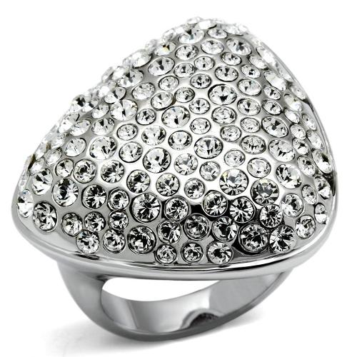 LO2515 - Rhodium Brass Ring with Top Grade Crystal  in Clear