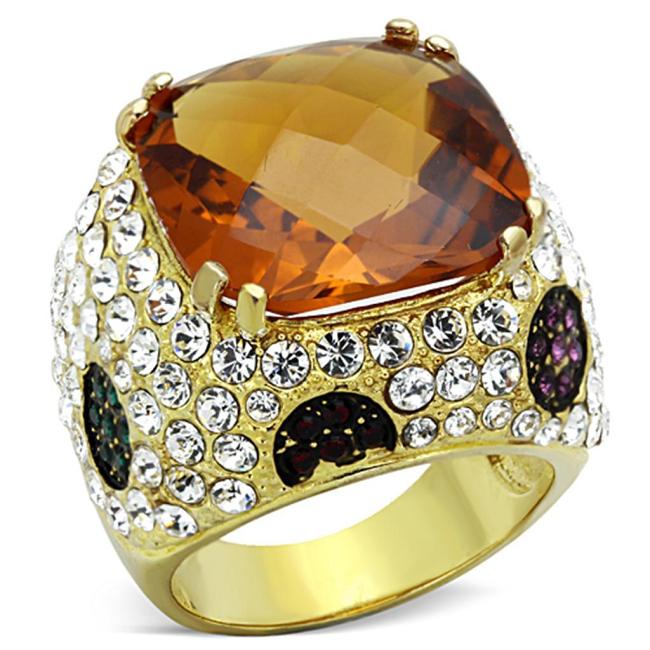 LOS769 - Gold 925 Sterling Silver Ring with Synthetic Synthetic Glass