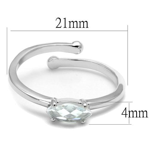 LO4070 - Rhodium Brass Ring with AAA Grade CZ  in Clear