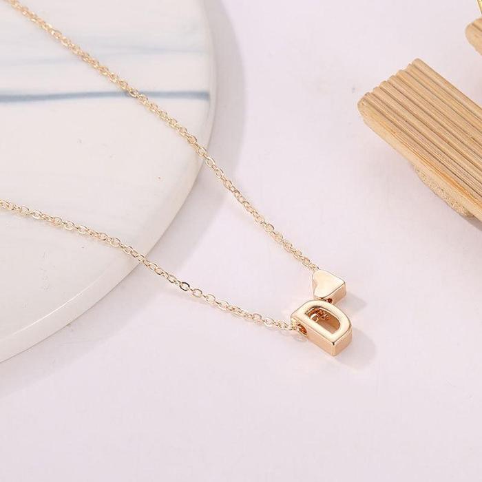 Tiny Heart Dainty Initial Necklace Gold Silver Color Letter Name Choker Necklace For Women Pendant Jewelry Gift