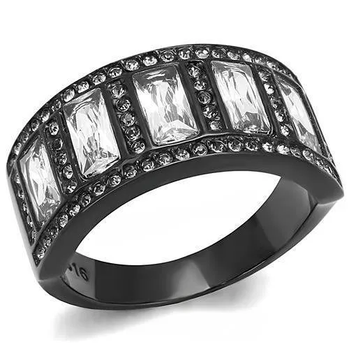 TK3168 - IP Black(Ion Plating) Stainless Steel Ring with AAA Grade CZ