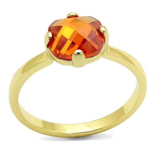 LO4079 - Flash Gold Brass Ring with AAA Grade CZ  in Orange