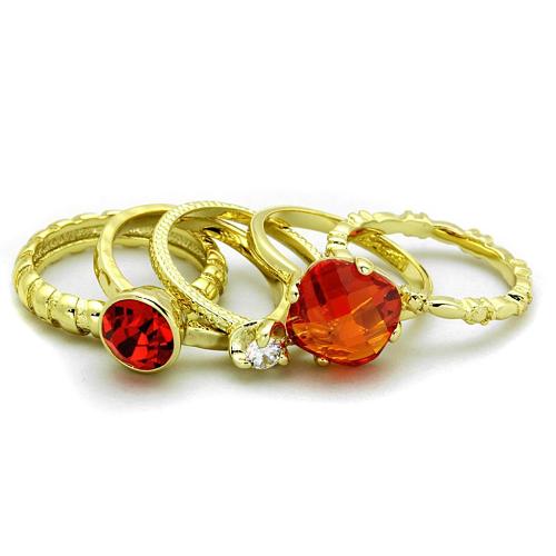 LO3649 - Gold Brass Ring with AAA Grade CZ  in Orange