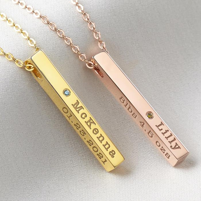 New Mom Necklace, Baby Stats Necklace With Birthstone, New Mom Gift