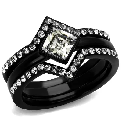 TK2185 - IP Black(Ion Plating) Stainless Steel Ring with Top Grade