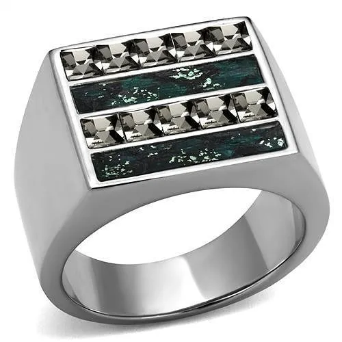 TK2861 - High polished (no plating) Stainless Steel Ring with Leather