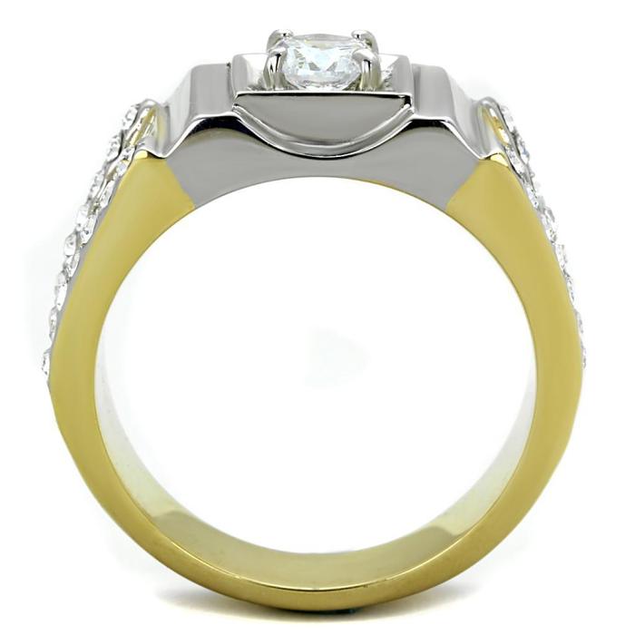 TK2049 - Two-Tone IP Gold (Ion Plating) Stainless Steel Ring with AAA