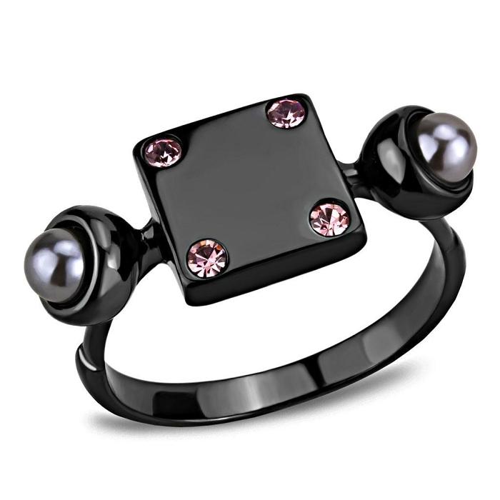 TK3513 - IP Light Black  (IP Gun) Stainless Steel Ring with Synthetic