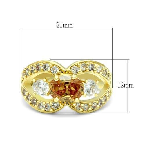 LO2099 - Gold Brass Ring with AAA Grade CZ  in Champagne