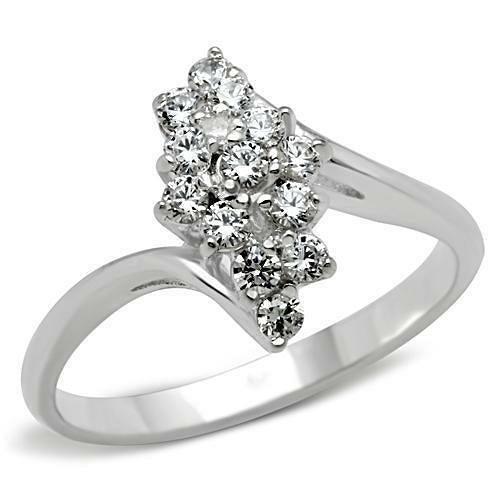 SS054 - Silver 925 Sterling Silver Ring with AAA Grade CZ  in Clear
