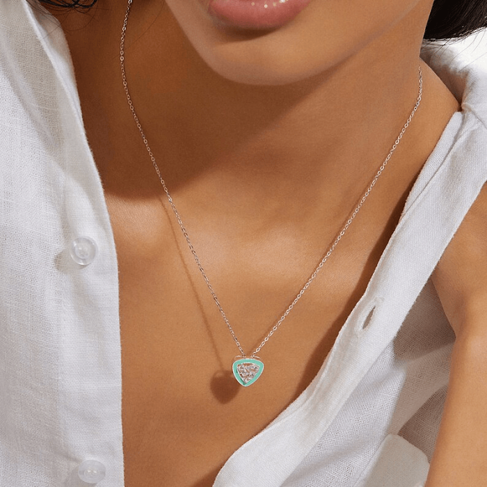 Pink Stone Necklace, Green Enamel Jewelry, Gemstone Necklace For Women