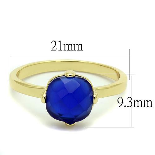 LO4072 - Flash Gold Brass Ring with Synthetic Cat Eye in Sapphire