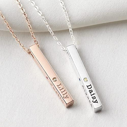 Mom Necklace With Kids Names, Mother Jewelry, 4 Sided Bar Necklace