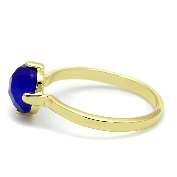 LO4072 - Flash Gold Brass Ring with Synthetic Cat Eye in Sapphire