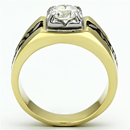 TK739 - Two-Tone IP Gold (Ion Plating) Stainless Steel Ring with AAA
