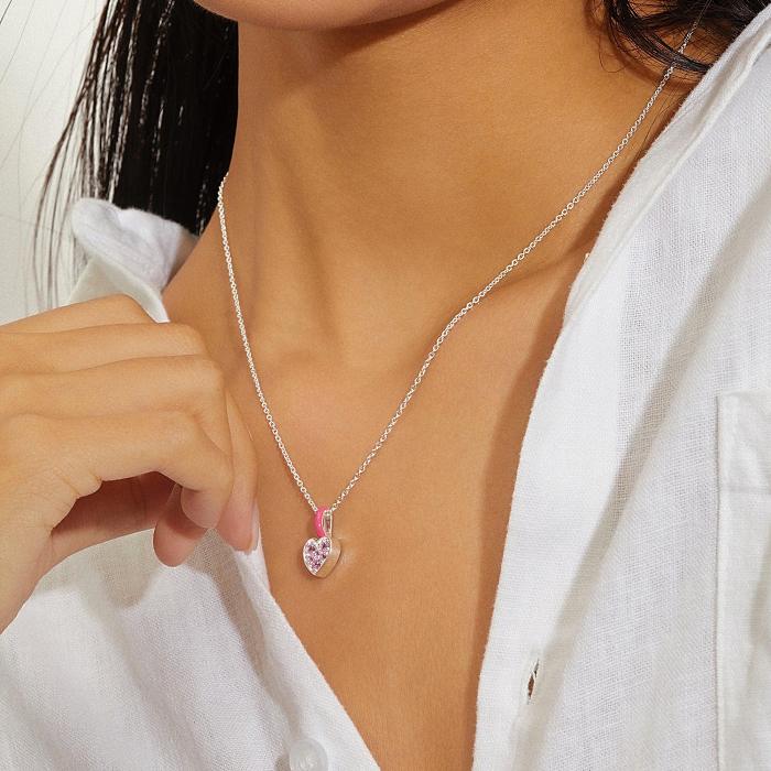 Pink Heart Necklace, Pink Enamel Jewelry, Dainty Heart Jewlery