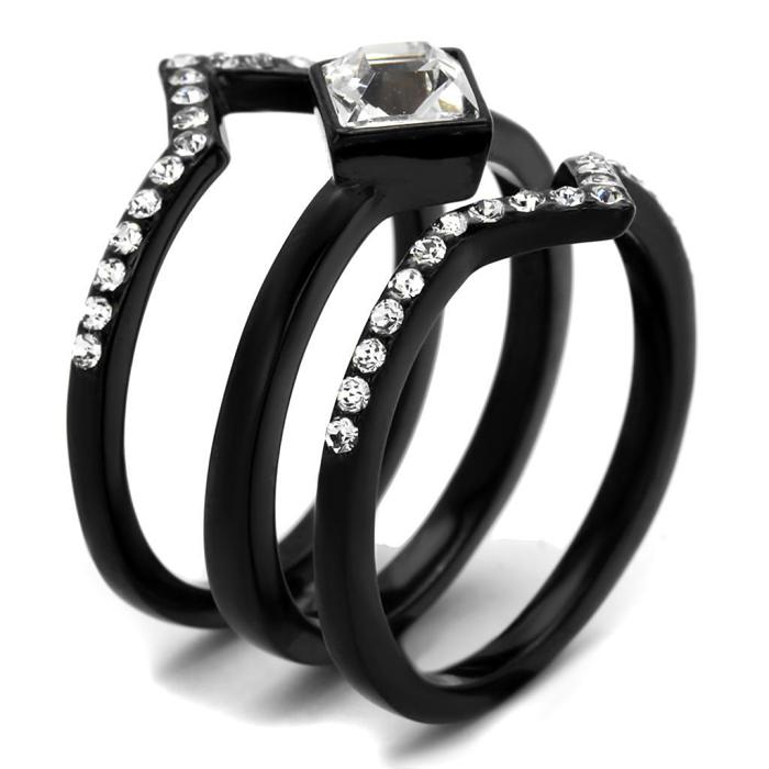 TK2185 - IP Black(Ion Plating) Stainless Steel Ring with Top Grade