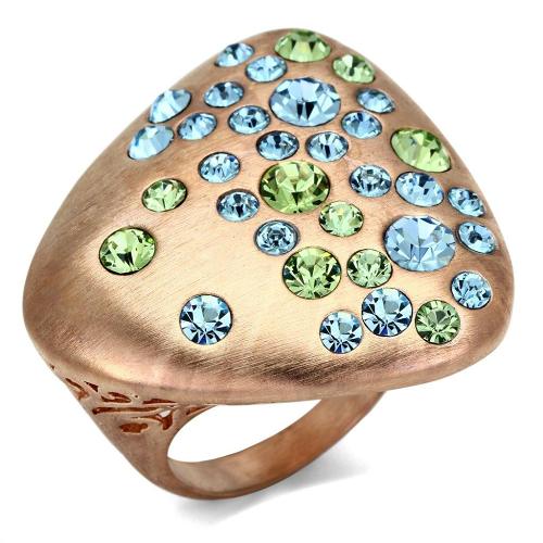 LO2535 - Rose Gold Brass Ring with Top Grade Crystal  in Multi Color