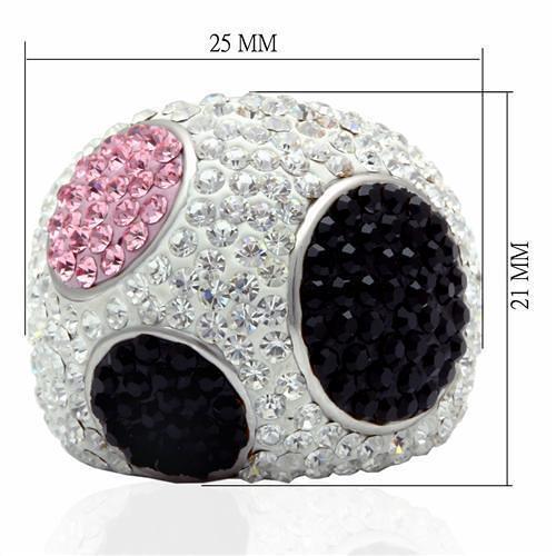 LO2081 - Rhodium + Ruthenium Brass Ring with Top Grade Crystal  in
