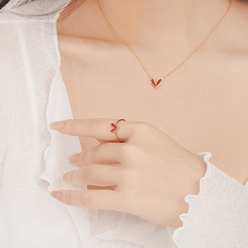 Red Enamel Heart Ring, Gold Heart Ring, Enamel Heart Jewelry