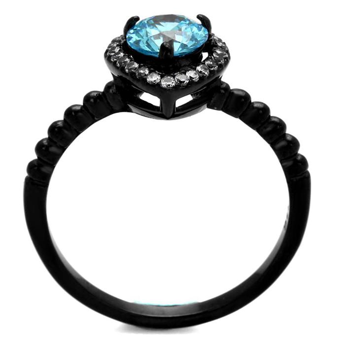 TK2364 - IP Black(Ion Plating) Stainless Steel Ring with AAA Grade CZ