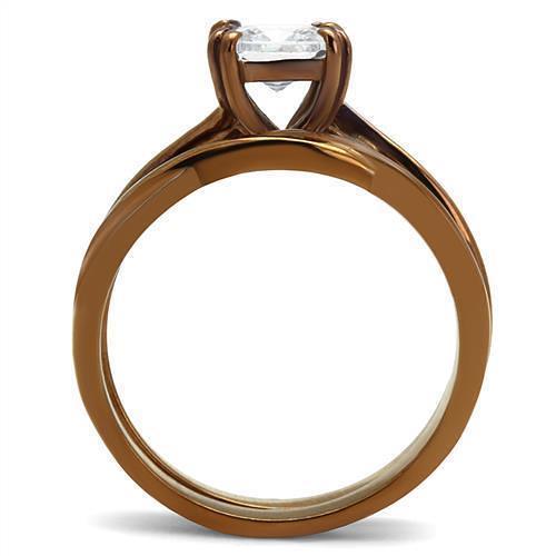 TK2964 - IP Coffee light Stainless Steel Ring with AAA Grade CZ  in
