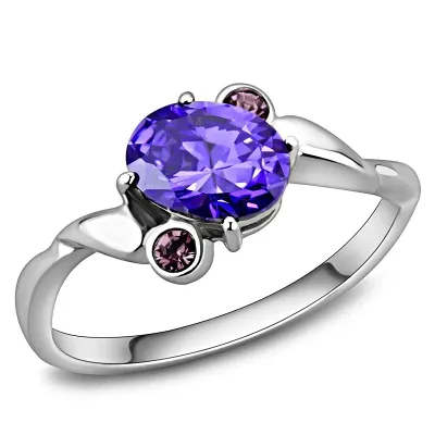 TK3525 - High polished (no plating) Stainless Steel Ring with AAA
