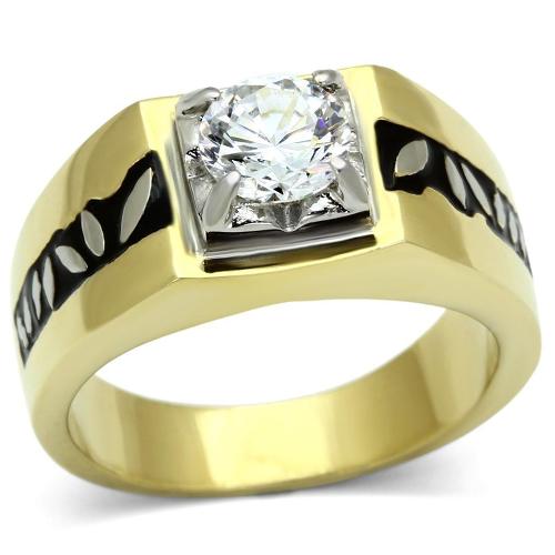 TK739 - Two-Tone IP Gold (Ion Plating) Stainless Steel Ring with AAA