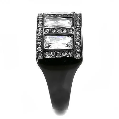TK3168 - IP Black(Ion Plating) Stainless Steel Ring with AAA Grade CZ