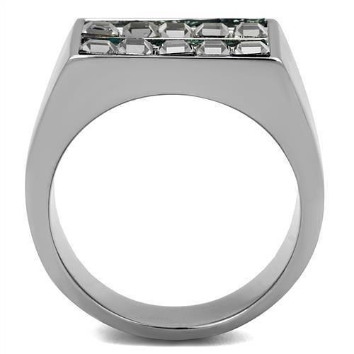 TK2861 - High polished (no plating) Stainless Steel Ring with Leather