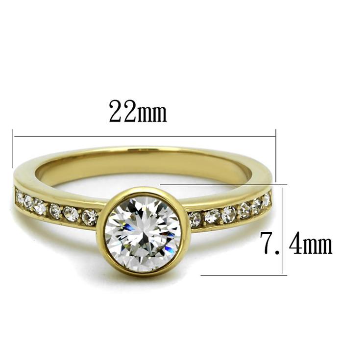 TK2254 - IP Gold(Ion Plating) Stainless Steel Ring with AAA Grade CZ