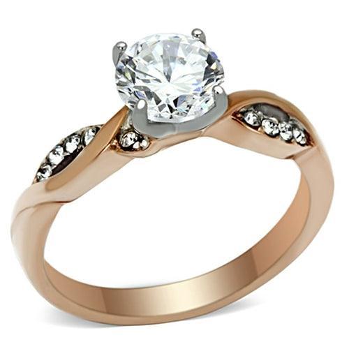 TK1163 - Two-Tone IP Rose Gold Stainless Steel Ring with AAA Grade CZ