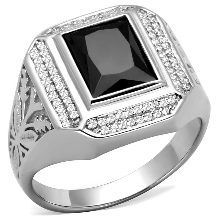 TS224 - Rhodium 925 Sterling Silver Ring with AAA Grade CZ  in Black