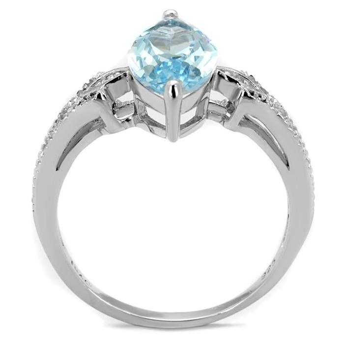 TS502 - Rhodium 925 Sterling Silver Ring with AAA Grade CZ  in Sea