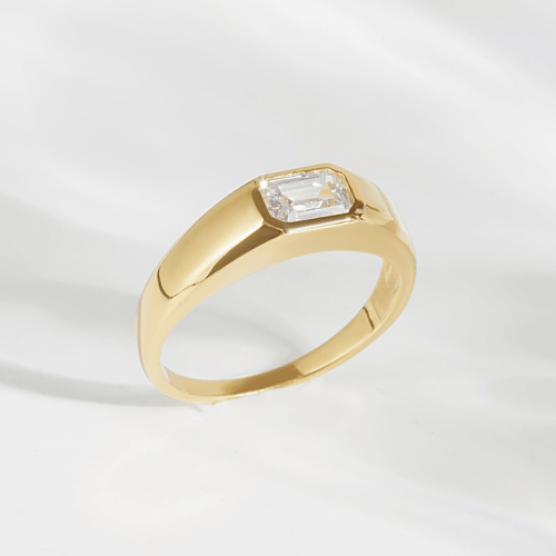 Women Signet Ring, Rectangular Emerald Cut Stone Ring, Minimalist Ring