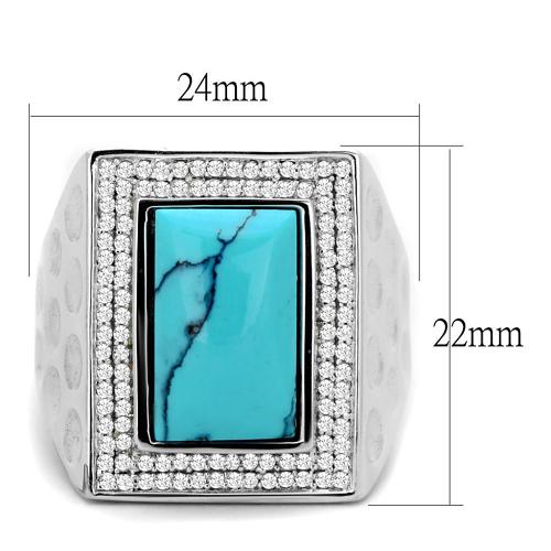 TS228 - Rhodium 925 Sterling Silver Ring with Synthetic Turquoise in