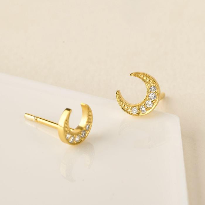 Tiny CZ Moon Stud Earrings Delicate Earrings Crescent Moon Earrings