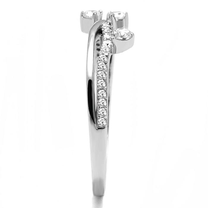 TS581 - Rhodium 925 Sterling Silver Ring with AAA Grade CZ  in Clear