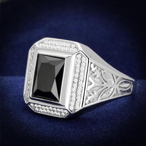 TS224 - Rhodium 925 Sterling Silver Ring with AAA Grade CZ  in Black