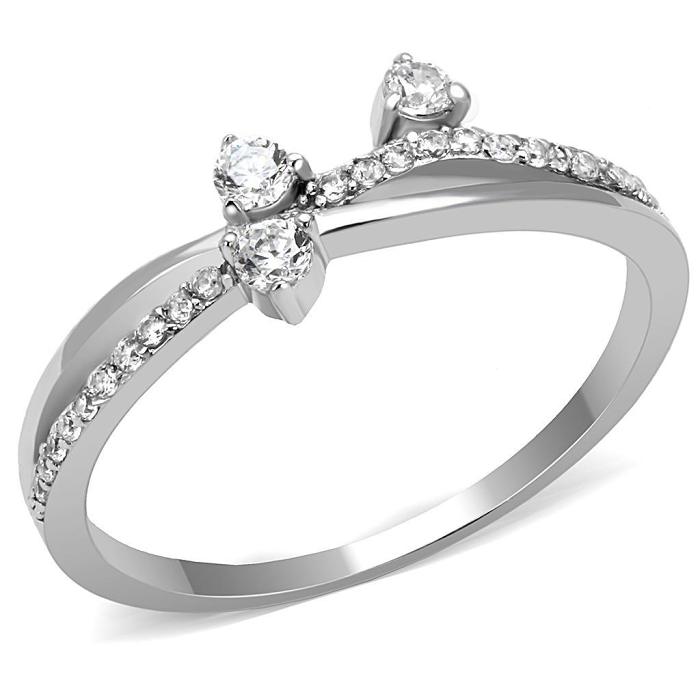 TS581 - Rhodium 925 Sterling Silver Ring with AAA Grade CZ  in Clear