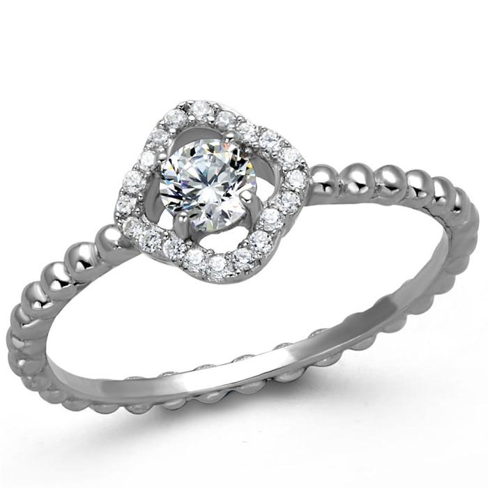TS462 - Rhodium 925 Sterling Silver Ring with AAA Grade CZ  in Clear