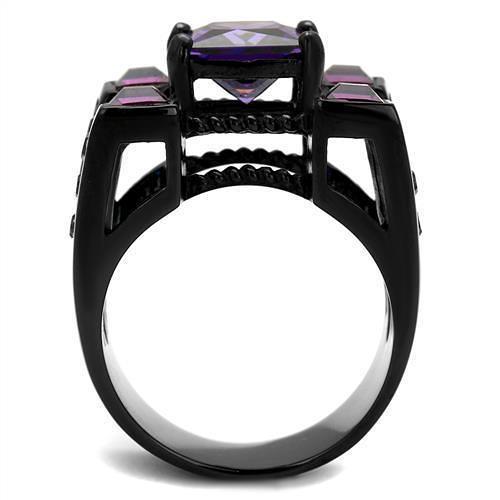 TK1072J - IP Black(Ion Plating) Stainless Steel Ring with AAA Grade CZ