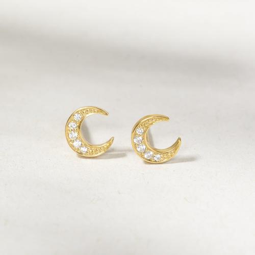 Tiny CZ Moon Stud Earrings Delicate Earrings Crescent Moon Earrings