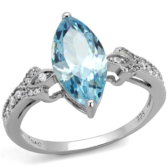 TS502 - Rhodium 925 Sterling Silver Ring with AAA Grade CZ  in Sea