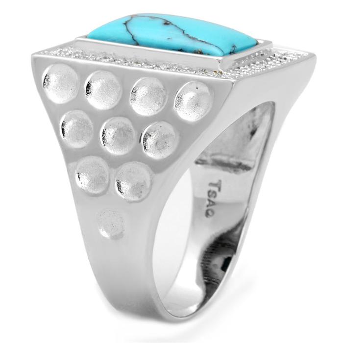 TS228 - Rhodium 925 Sterling Silver Ring with Synthetic Turquoise in