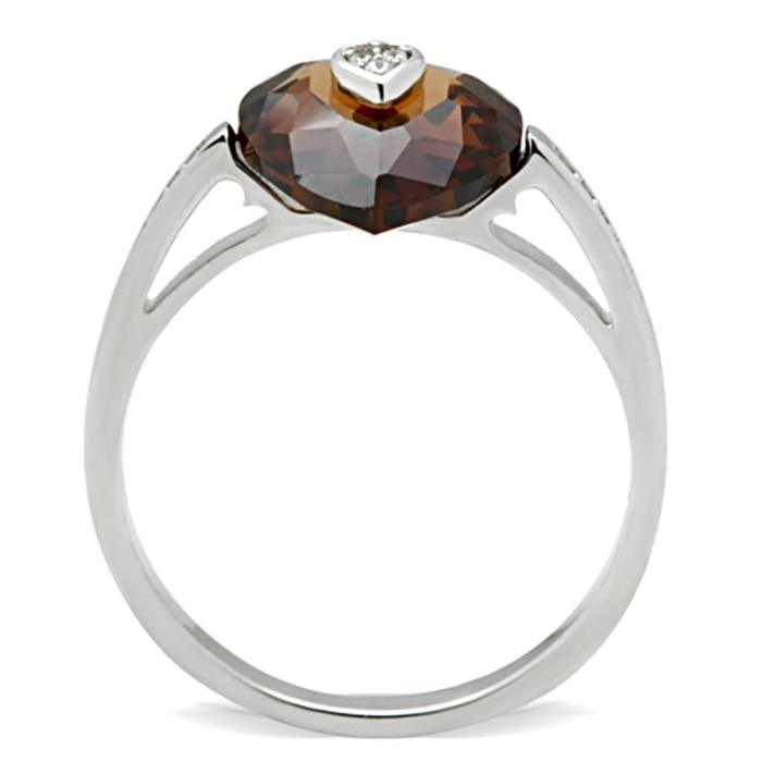TS051 - Rhodium 925 Sterling Silver Ring with AAA Grade CZ  in Brown
