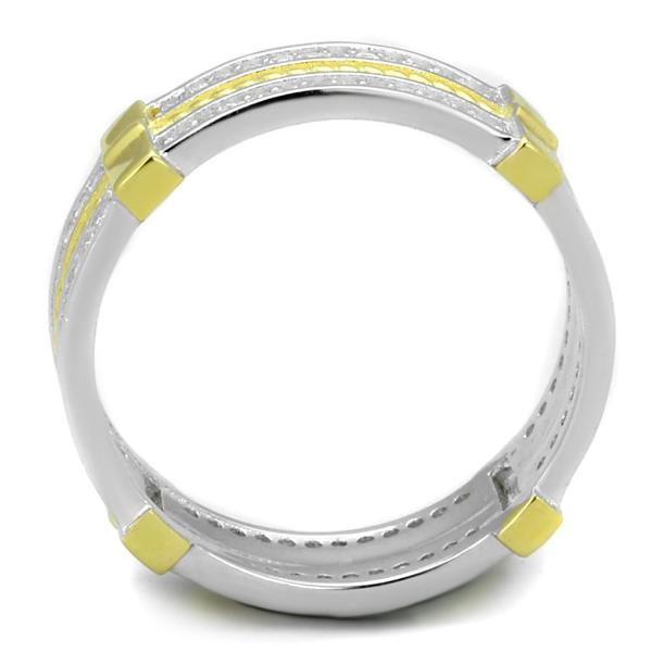 TS384 - Reverse Two-Tone 925 Sterling Silver Ring with AAA Grade CZ