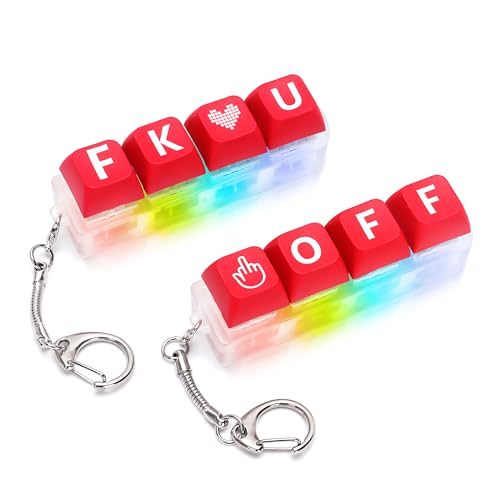 Keyboard Fidget Toys Adults with LED Light 4 Keys, Keychain Fidget Game Clicker for Anxiety Autism Sensory Fun Gag Gift (FUK Off)