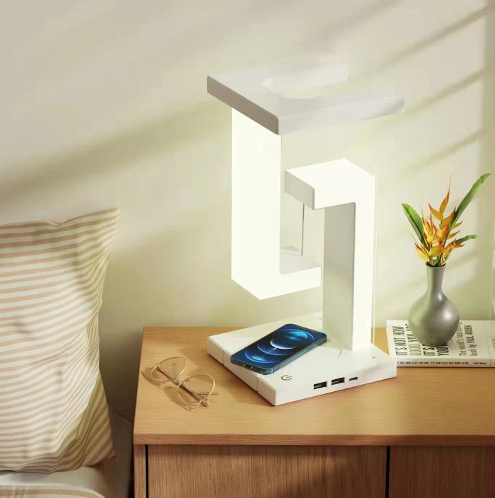 Levitating L Shaped Table Lamp with Wireless Charging